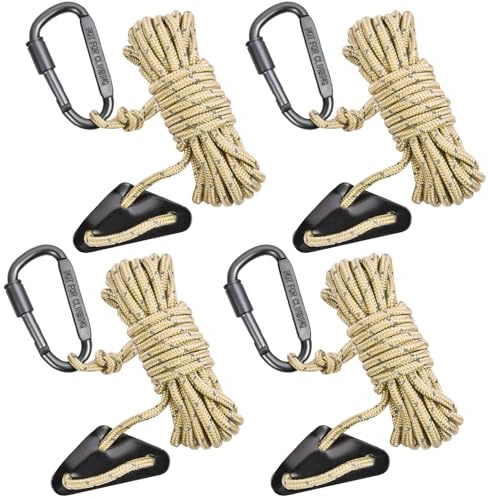 HOTUT Reflective Tent Guy Ropes, 4 Pack Tent Guide Rope with Aluminum Tensioners Adjuster, Tent Camping Rope 13 Feet/ 4M Long Guy Ropes, Reflective Cord Guy Line for Outdoor Camping Hiking Awning Tent