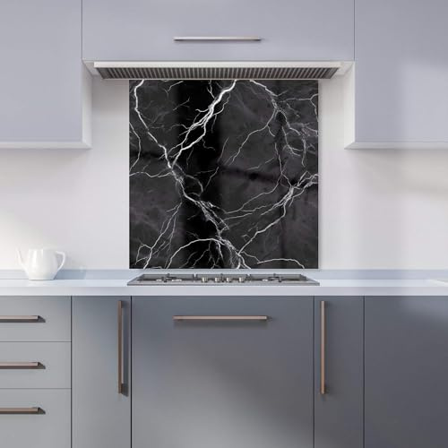 Warren Reed - Designer Premium Black Marble Pattern Kitchen Splashback 6mm Toughened Glass Kitchen Splashback – Heat Resistant Splashback for Kitchens, Perfect for Cookers and Hobs, Polished Edges