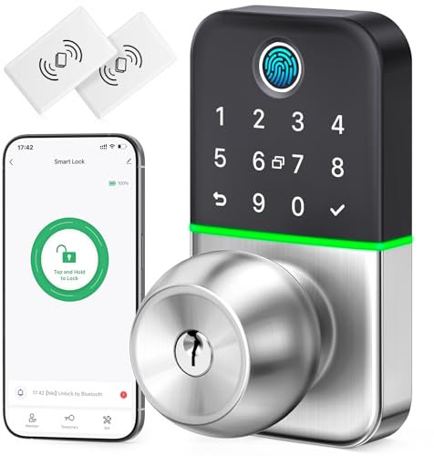 Keypad Smart-Türschloss mit Knauf - KUCACCI Keyless Entry Türschloss für Haustür - Tastenfeld Türschloss mit Griff - Fingerabdruck-Code Türknauf - Türschloss mit Code - Auto Lock