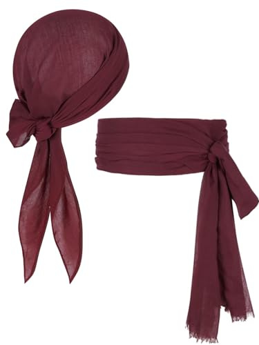 Durio Mittelalter Piratenkostüm Zubehör Set - Piraten Accessoires, Stirnband, Taillengürtel, Kopftuch, Bandanas für Halloween
