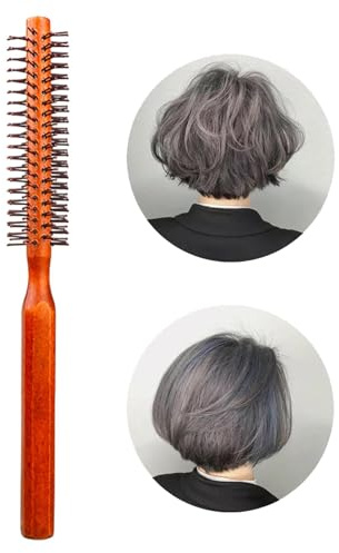 Liten rund hårborste | Trähandtag, nylonborst, rund lockkam – skäggborste, lockkam för hårfön, styling, lyft och lockning från kort till medium hår