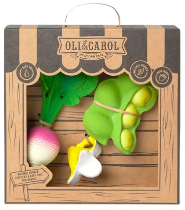 Oli & Carol Baby Geschenkset 1 Mini-Beißring + 2 Beißringe Edamame Radischen Banane Badespielzeug