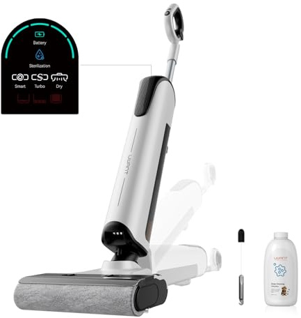 uwant D100 Nass trockensauger, Intelligente Fleckenerkennung, 180° Liege-Design, Randreinigung 2mm, Push-in Basisstation, Elektrolytwasser, 17000Pa Saugkraft