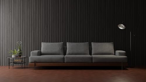 Wide Slat Acoustic Wood Slat Wall Panels 240cm x 60cm 10 Wood slats her Panel (Black)