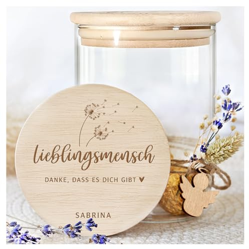Grandora Vorratsglas Geschenkidee Keksdose Geburtstagsgeschenk Familie Dankeschön Geschenk für Lieblingsmensch Aufbewahrungsglas Holzdeckel mit Gravur XHG1024-02