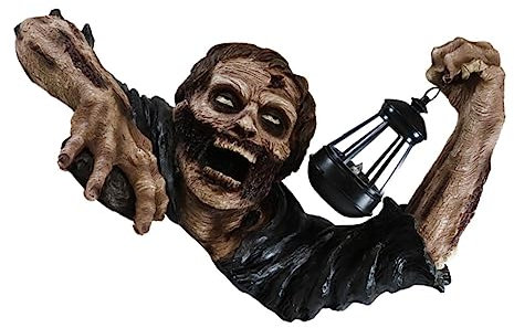 Sosoport Unique Halloween Lantern Resin Craft Zombie Statue Outdoor Decor for Halloween