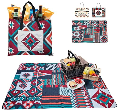 Inqzen Picknickdecke, Handtasche/Picknickmatte 2-in-1, Wasserdicht, Extra Komfort, Tragbar und Leichtgewicht, Picknicks, Camping, Spielplätze, Freibäder, Maschinenwaschbar (150x200 cm, Bordeauxrot)