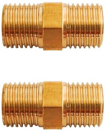 D&DHardware 2 Stück Doppelnippel 1/4 Zoll Messing Außengewinde,Verbindungsstück AG/AG Gewindefitting,Doppelnippel Messing Fittings für Trinkwasser geeignet