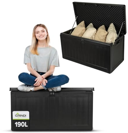 Grindi Gartenbox 190 L Auflagenbox Morus Kissenbox Gartenmöbel Balkonmöbel | Auflagenbox wasserdicht - Kissenbox Outdoor wasserdicht - Aufbewahrungsbox mit Deckel Garten - Geräteschuppen Garten Zubehör