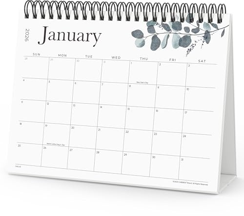 Small Desk Calendar 2026, Cabbrix Standing Flip Desktop Calendar Covers 12 Months Runs from January 2026 to December 2026, Flip Desk Calendars with Stickers and Leaf Design 8x6