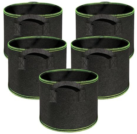 5er Pflanzsack 40L+10%=44L Stofftopf Set – Pflanzsäcke für Tomaten & Kartoffeln – Pflanztaschen für draußen – Pflanzbeutel Grow Bag Stoff Töpfe Pflanzensack Balkon Garten Terrasse (44L)
