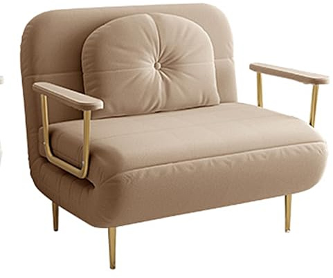 Modern Hopfällbar Bäddsoffa med Dyna och Armstöd Sofffåtölj Hopfällbar 3in1 med Armstöd 6 Positions Justerbart Ryggstöd Reclinerfåtölj för Vardagsrum, Sovrum(Khaki,190 * 100 * 30cm)