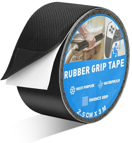 IONCAT Rubber Grip Tape Non Slip, Anti Slip Rubber Tape Strong Self Adhesive, Anti-Slip Texture Enhance Friction, Comfort and Safety for Handles or Contact Surfaces, Waterproof, 2.5 CM x 3 M, Black