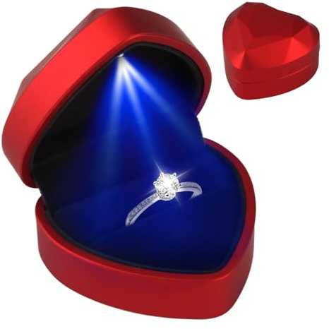 Boîte à Bague en Velours, Écrin Bague Forme Cœur avec Lumière LED Alliance Mariage avec Intérieur Fiançailles Boîte à Anneau pour Fête des Mères Mariage Demande en mariage Fiançailles