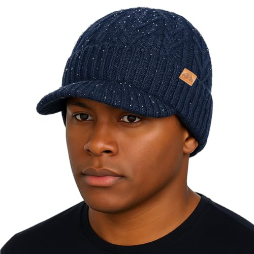 TOP-EX DryKnit™ wasserdichte L/XL/XXL Merino-Woll Strickmütze mit Schirm Fleece Gefüttert Warme Wintermütze Herren Damen