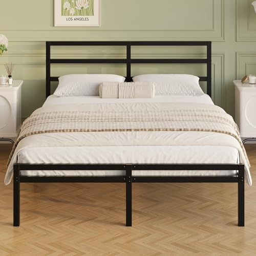 Lutown-Teen Letto Matrimoniale 160x190 cm con Testiera e Pediera, Alta 30 cm, Rete a Doghe in Metallo, Struttura Letto in Ferro Battuto, Spazio Aggiuntivo Sotto, Montaggio Facile, Moderno, Nero