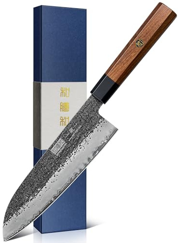 HOSHANHO Santoku Knife 7 Inch, Japanese Hand Forged Chef Knife, Ultra Sharp High Carbon Steel Kitchen Knife with Octagonal Rosewood Handle