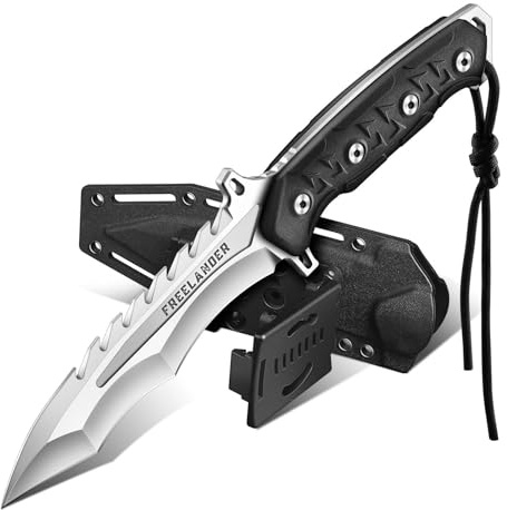 Freelander Survival Messer, Full Tang Messer Feststehendes aus D2 Stahl | Outdoor Bushcraft Campingmesser mit G10-Griff, Silber