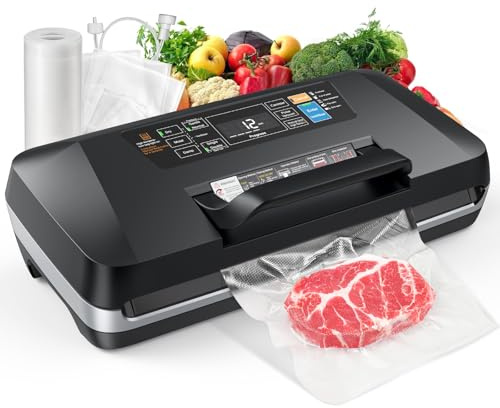 Vacuum Sealer Machine for Food, Multifunctional Automatic Food Saver for Dry, Moist & Canister Sealing, Built-in Cutter & Bag Storage | Complete Kit with 2 Rolls & 10 Bags