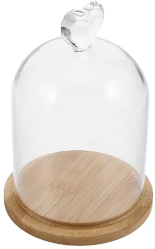 Housoutil Campana di Vetro Trasparente con Base in Bamboo Cupola a Campana per Mini Candele Profumate e Esposizione di Fiori Eterni Decorazione Elegante per Interni Casa e Bomboniere