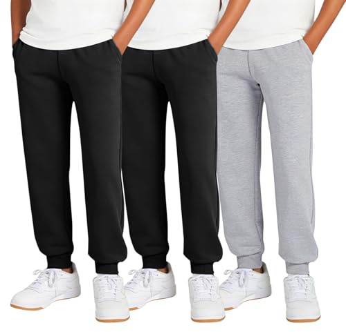 3-pack säckiga träningsbyxor barn, joggingbyxor för flickor, sportbyxor pojkar, träningsbyxor enfärgade, joggingbyxor, bekväma löparbyxor, sport, sweatbyxor, dragsko, joggingbyxor med fickor