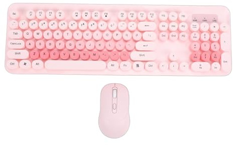 Retro Tastatur Maus Set kabellos, Schreibmaschinen Stil Tastatur mit runden Tasten, 104 Tasten Funk Tastatur Maus Combo 2.4GHz für PC Laptop, leise Maus