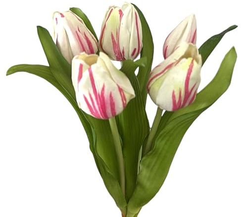 Floratexx Künstlicher Tulpen-Bund 32cm Soft-Touch Kunstblume, Kunstpflanze, künstliche Tulpe Creme-Pink