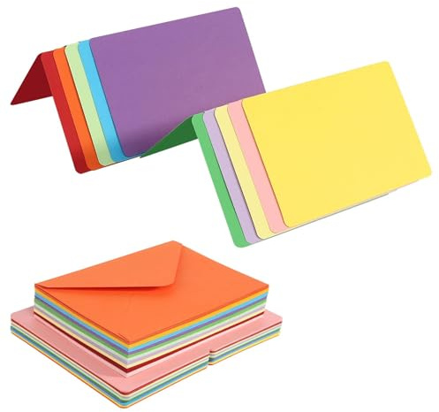 Blank Cards and Envelopes, 4x6 inch 50 Set Half Fold Blank Note Cards, 10 Colors Plain Cards and Envelopes for Invitation and Greeting Cards Wedding Birthday