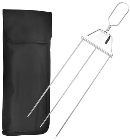Pincho de metal para barbacoa de 3 vías, pincho de metal de acero inoxidable, pinchos planos reutilizables con bolsa de almacenamiento para barbacoas al aire libre
