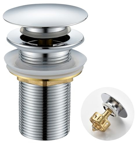 Decaura Sink Drain Set, Pop-Up Drain with Strainer Basket, Push Open Drain Valve for Washbasin and Sink, Washbasin Fitting, Drain Fitting Without Overflow, Chrome