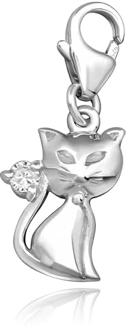 Cute Kitty Cat avec CZ Ensemble de collier Argent sterling Charm à clipser – pour bracelet charm de style Thomas Sabo