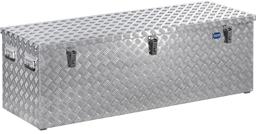alutec R375 L Aluminium Riffelblech Werkzeug Transportkiste 152,2 x 52,4 x 52 cm | Mit Gasdruckdämpfer, Inhalt 375 l