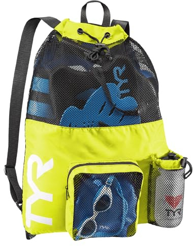 TYR Big Mesh Mummy Backpack for Swim, Gym and Workout Gear, Black, 40-Liter Capacity