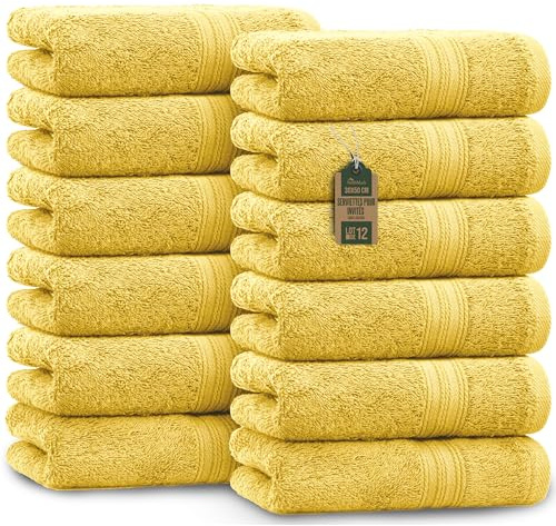 NatureMark Gästetücher – 12er Pack (30x50 cm), 100% Baumwolle, Oeko-Tex Zertifiziert, weich, saugfähig und pflegeleicht – Für Bad, Gäste & Spa – Gelb