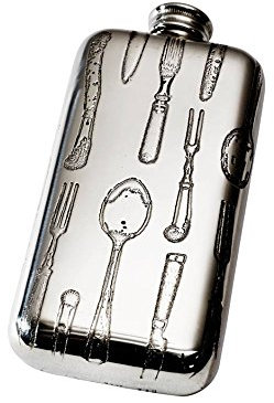 Wentworth Pewter - Messer, Gabel, Löffel-Muster, Zinnflasche, Spirituosenflasche.