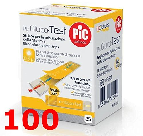 PIC GLUCOTEST - 100 Strisce Reattive per il Controllo della Glicemia - GLUCO TEST