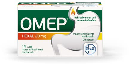 OMEP® HEXAL | Magensaftresistente Hartkapseln | Bei Sodbrennen | 14 Stk | Omeprazol, lactosefrei, hemmt die Magensäureproduktion, langanhaltend & bewährt, wirkt 24 h, ab 18 Jahren