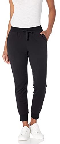 Amazon Essentials Pantaloni da Jogging in Pile con Risvolto (Disponibili in Taglie Forti) Donna, Nero, L