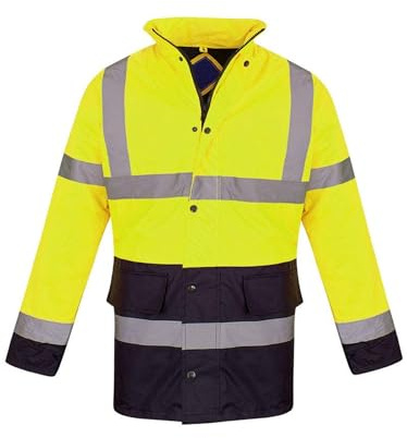 shelikes Hi Vis Viz Jackets High Visibility Parka Workwear Security Safety Fluorescent Hooded Padded Waterproof Work Wear Jacket Coat