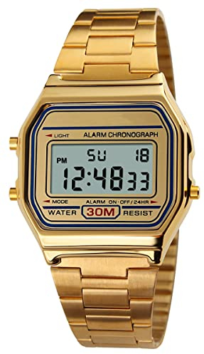 Herren Luxus Business Uhr 30M wasserdichte Edelstahl Sportuhr Digital Armbanduhr Uhr Gold