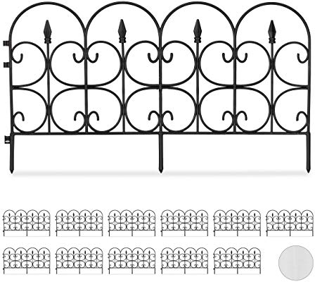 Relaxdays 12x Recinzione per Aiuole in Plastica, H 30 cm, Elegante Recinto Decorativo, con Paletti per Il Fissaggio, 8 m, Nero