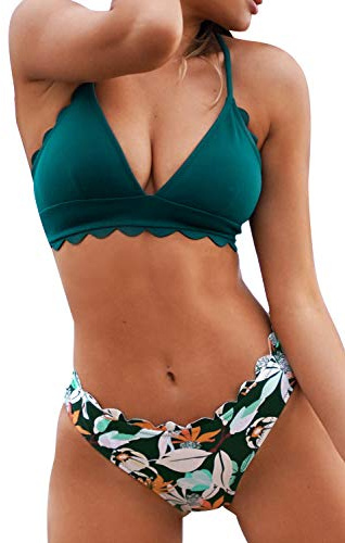 CUPSHE Bikini Set Stampa Floreale Costume da Bagno a Due Pezzi, XL