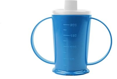 Harfield Blue 2-Handled Beaker & Narrow Spout 200ml Reusable & Virtually Unbreakable Drinking Aid Sippy Cup Polycarbonate Plastic
