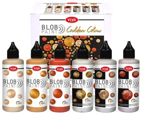 Viva Decor Blob Paint Farbset Golden Glow (6 x 90 ml) gebrauchsfertige Farben für Blob Painting/Dot Painting Art - Dotting Tool für Leinwand, Mandala uvm. - Made in Germany