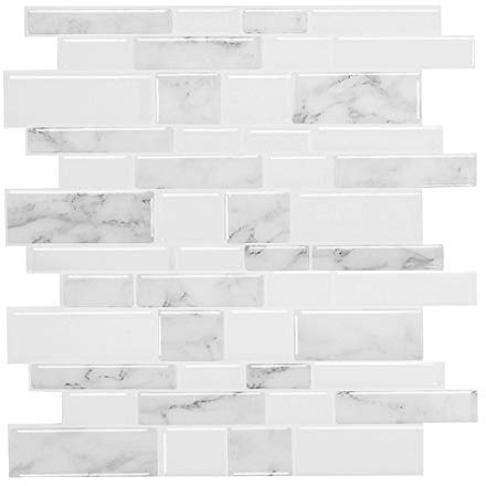 WalDecoo Marble Peel and Stick Backsplash for Kitchen, Thicker Design Self Adhesive Wall Tiles Stick on Backsplash, Marble Look Decorative Tiles (10 Tiles, 12”× 12”)