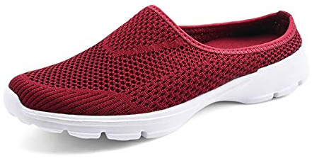 ChicWind Womens Breathable Mesh Walking Mules Sneakers Open Back Slip On Shoes Red 8