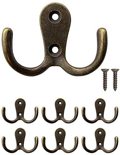 Fuxxer 6x Doppel-Garderobenhaken Kleiderhaken Vintage Metall 54x40mm Bronze Set