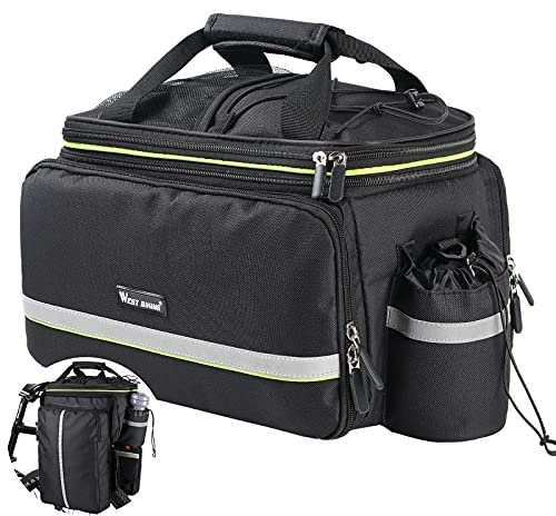 UBORSE Borsa Posteriore Cremagliera per Bicicletta, Borsa Bagagli per Bici Portapacchi Scalabile Grande Capacità, Borsa da Viaggio Multifunzionale Riflettenti con Manico e Tracolla, Nero