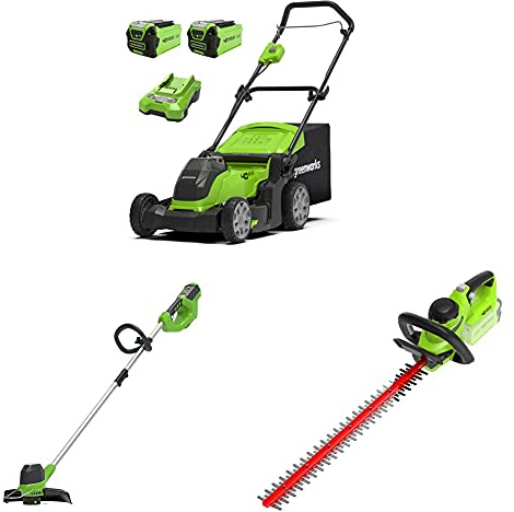 Greenworks Le kit combiné Tondeuse, Taille-Bordures et taille-haies40V 41cm Comprend Une Batterie et Un Chargeur 2X2Ah