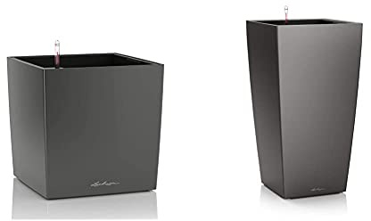 Lechuza Cube Premium 40, Anthrazit metallic, Hochwertiger Kunststoff, Inkl. Bewässerungssystem & CUBICO Premium 30, Anthrazit Metallic, Hochwertiger Kunststoff, Inkl. Bewässerungssystem